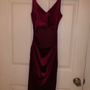 Red velvet sexy dress with slit and cut in middle
